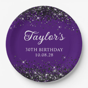Indigo en Zwarte Glitter 30e Verjaardag Papieren Bordje