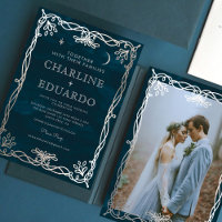 Indigo Faire-part de mariage médiéval Silver Ivy