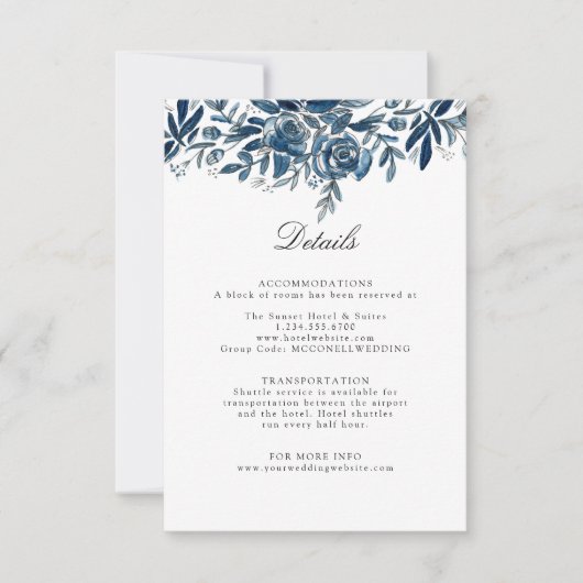 Indigo fleurs mariage détails carte de boîtier (Devant)