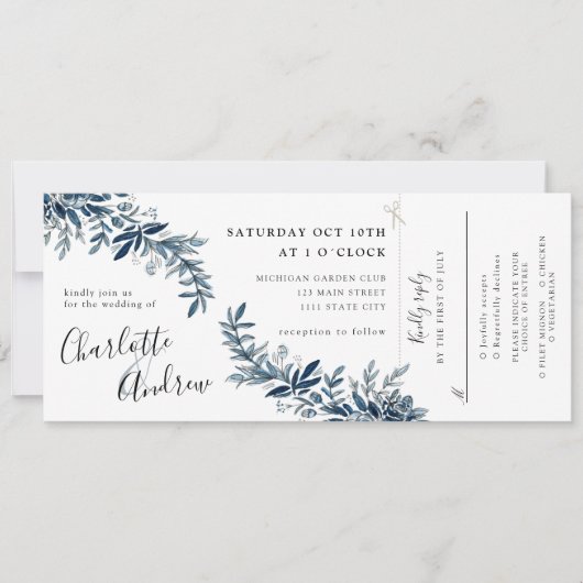 indigo floral bruiloft uitnodiging rsvp in bijlage (Voorkant)