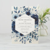 Indigo Floral Enchantment Wedding Kaart (Staand voorkant)