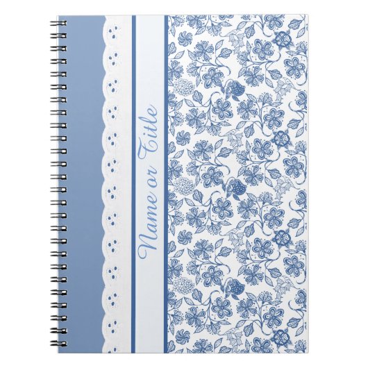 Indigo Floral Faux Lace sur mesure Carnet ou Journ (Devant)