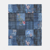 Indigo Floral Patchwork Pattern | Boho Denim Fleece Deken (Voorkant)