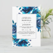 Indigo Floral Wedding Kaart (Staand voorkant)