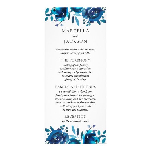 Indigo Floral Wedding Program Kaart (Voorkant)