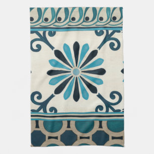 Indigo Frieze II, niet in reliëf Theedoek