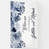 Indigo Garden Blue Floral Mariage Welcome Bannière (Vertical)