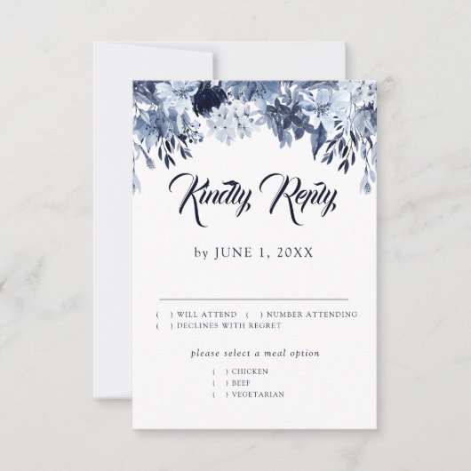 Indigo Garden RSVP-kaart met maaltijdkeuzes RSVP Kaartje (Voorkant)
