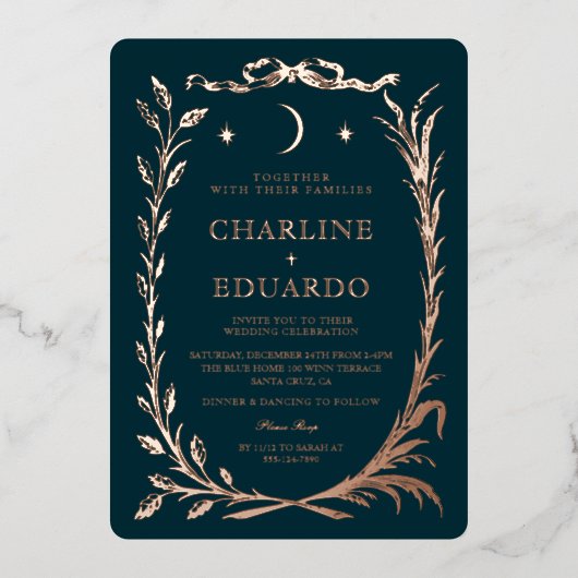 Indigo Gold Ivy Ornament  Wedding  Invitation (Recto)