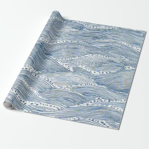 Indigo golflijn kunst cadeaupapier