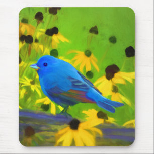 Indigo Gors schilderij - originele vogelkunst Muismat