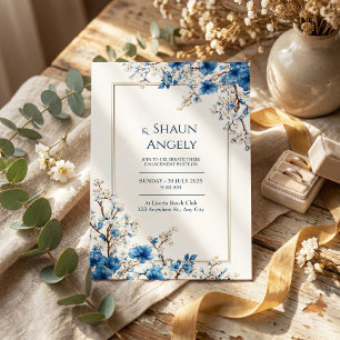Indigo Goud Ader Ethische Botanische Lijst Bruilof Kaart