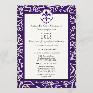 Indigo Gray Fleur de Lis Floral Formal Afstuderen Kaart