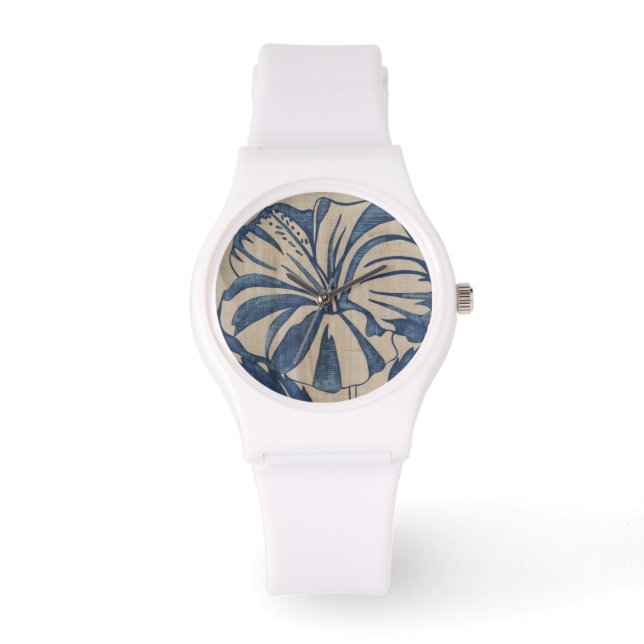 Indigo Hibiscus Horloge (Voorkant)