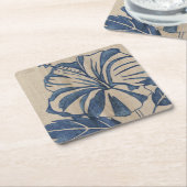 Indigo Hibiscus Vierkante Kartonnen Onderzetter (Schuin)