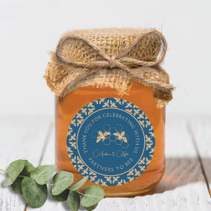 Indigo & Honeycomb Golden Bee Wedding Shower Ronde Sticker