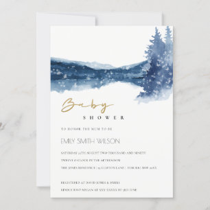 INDIGO INK BLUE MOUNTAIN LAKE BABY SHOWER INVITE BEDANKKAART