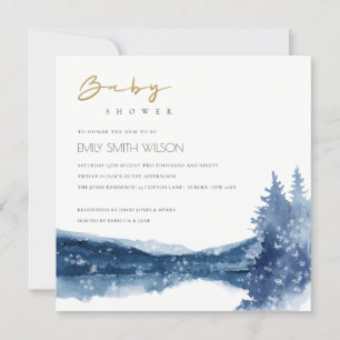 INDIGO INK BLUE MOUNTAIN LAKE BABY SHOWER INVITE BEDANKKAART