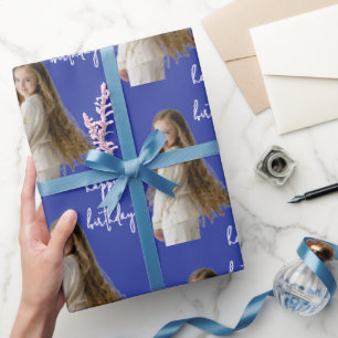 Indigo Inkt & Aangepaste Verjaardag tekst en foto Cadeaupapier