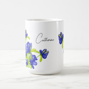 Indigo Iris Bloemrijke Waterverf Monogram Koffiemok