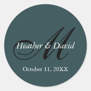 Indigo Kleur Stijlvolle Schattigee Monogram Bruilo Ronde Sticker