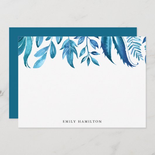 Indigo Leaves | Gepersonaliseerde platte Kaart voo (Voorkant / Achterkant)