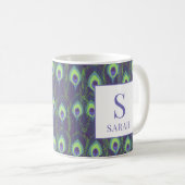 Indigo Lime Green Peacock Custom Initial Mug (Devant droit)