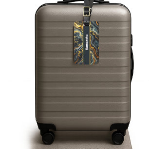 Indigo Marmer met Gouden Strepen Bagagelabel