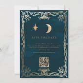 Indigo Middeleeuwse Gouden Klimop Bruiloft  Save The Date (Achterkant)