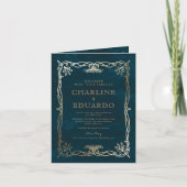 Indigo middeleeuwse gouden klimop bruiloft uitnodi (Voorkant)