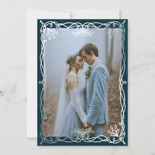 Indigo middeleeuwse zilveren Ivy bruiloft uitnodig Kaart (Achterkant)