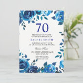 Indigo Midnight Blue Floral 70e Invitation d'anniv (Debout devant)