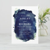 Indigo Midnight Blue Paint Splash & White Wedding Kaart (Staand voorkant)