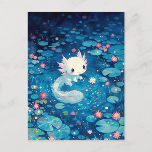 Indigo Midnight Glow Kawaii Axolotl Vijver Briefkaart
