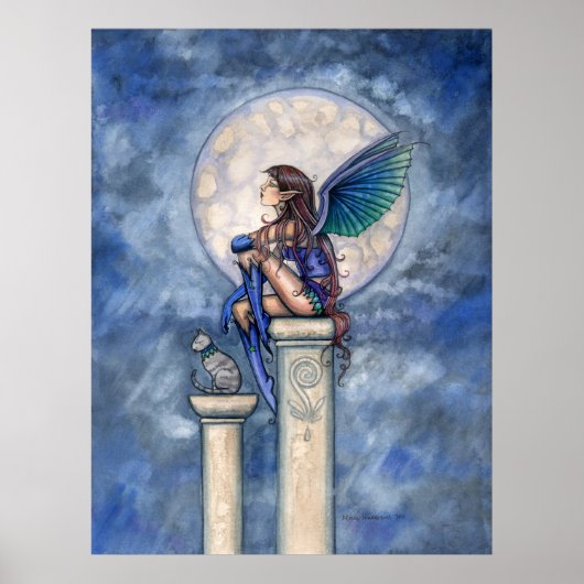 Indigo Moon Fairy en Cat Poster Print (Voorkant)
