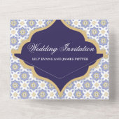 Indigo Moroccan Tile Wedding  All In One Uitnodiging (Achterkant)