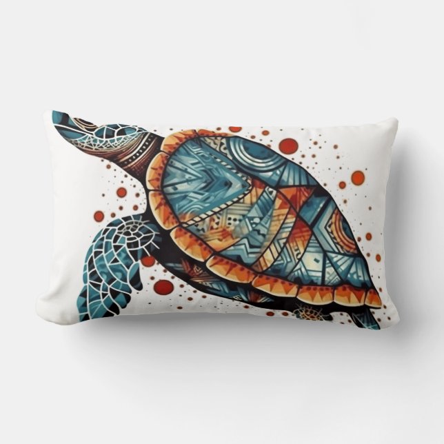 Indigo Mozaïek Zee Schildpad Kussen (Voorkant)