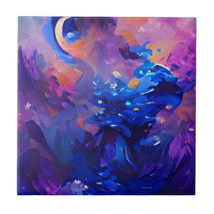 Indigo navy levendige fantasie abstracte kunst tegeltje