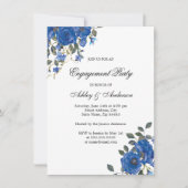Indigo Navy Midnight Blue Flowers Engagement Party Kaart (Voorkant)