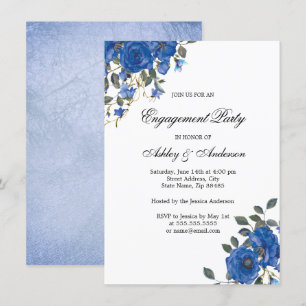 Indigo Navy Midnight Blue Flowers Engagement Party Kaart
