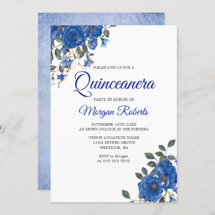 Indigo Navy Midnight Blue Flowers Quinceanera Kaart