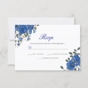 Indigo Navy Midnight Blue Flowers Weddenschap RSVP