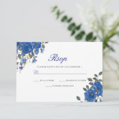 Indigo Navy Midnight Blue Flowers Wedding RSVP (Debout devant)