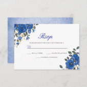 Indigo Navy Midnight Blue Flowers Wedding RSVP (Devant / Derrière)