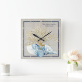 Indigo Oceaan Krab Schelpen Zeevaart Strandhuis Vierkante Klok (Huis)