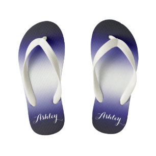 Indigo oceaanblauw en wit aanpasbaar met naam kinder teenslippers