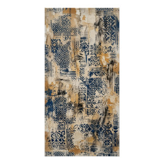 Indigo Ochre Distressed Patroon Muur Kunst Poster Perfect Poster