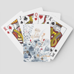 Indigo & Ochre - Waterverf Flowers Pokerkaarten