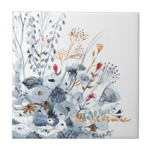 Indigo & Ochre - Waterverf Flowers Tegeltje