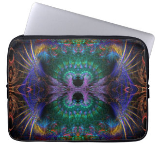 Indigo Paars Groen Fractale Veer Laptop Sleeve